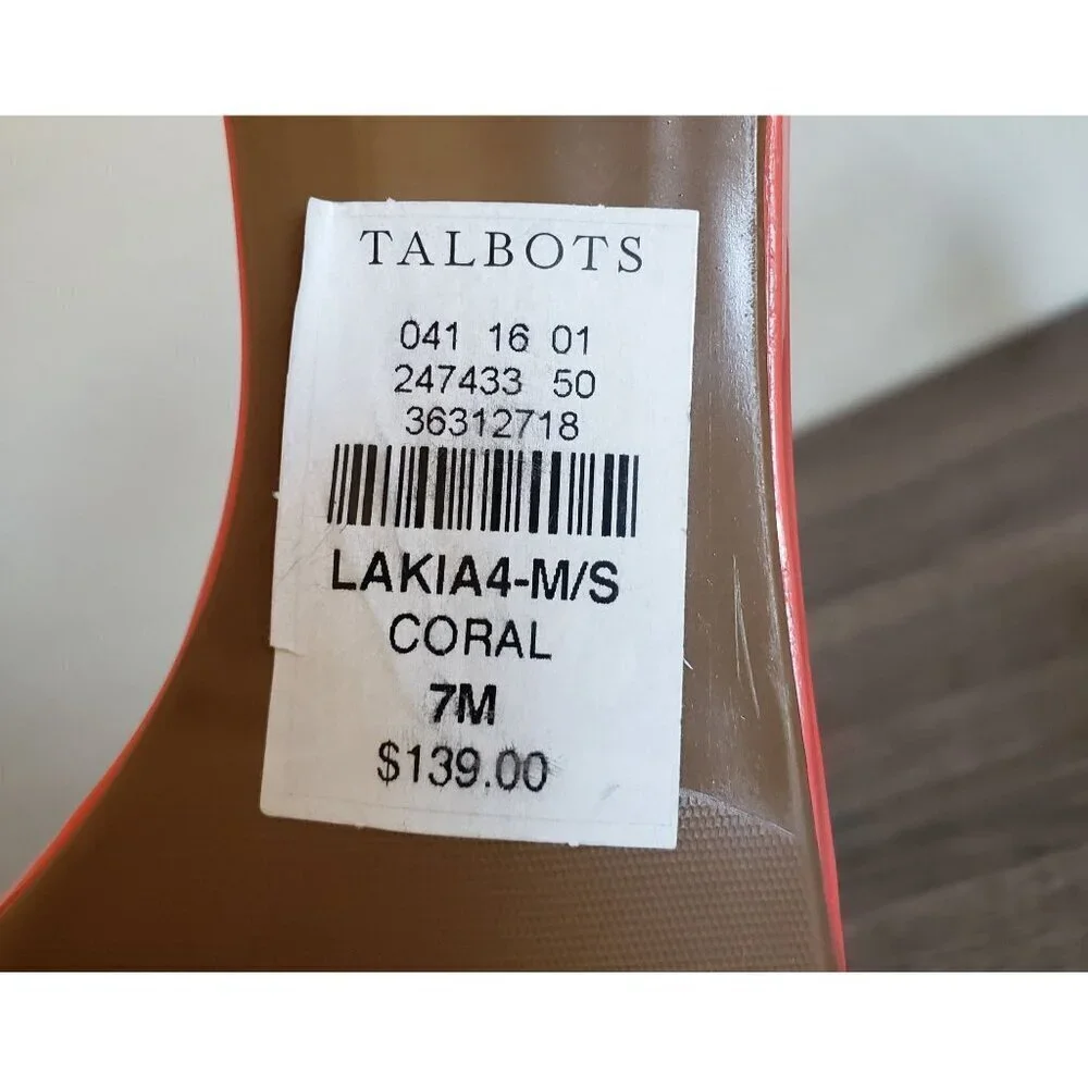 Talbots Lakia Patent Leather Ankle Strap Heels Sandal Open Toe Coral Sz Womens 7